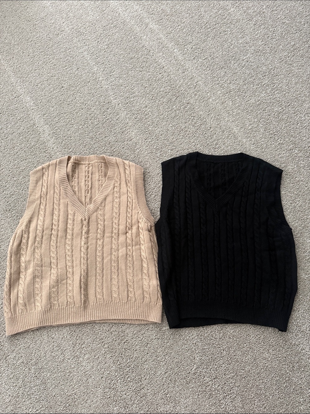 Women’s Cable Knit V-Neck Sweater Vest in Beige and Black